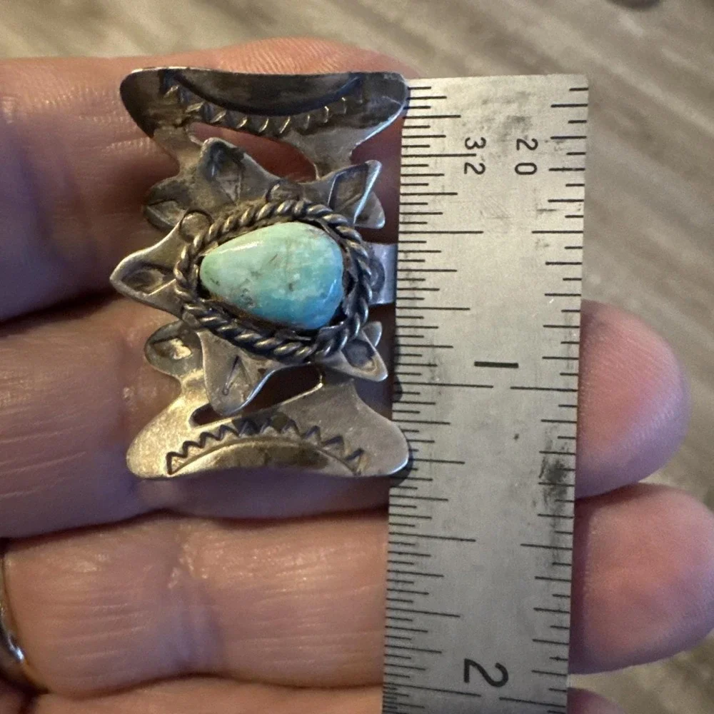 Vintage Navajo Turquoise Sterling Silver Ring Size 11 Unsigned c1960s Old Pawn